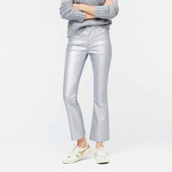 NWT J. Crew Billie Demi Boot Crop Jeans in Silver Metallic 27